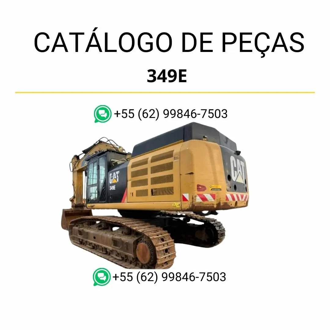 Catálogo de peças Caterpillar 349E escavadeira em PDF com diagramas técnicos e lista completa de componentes originais.