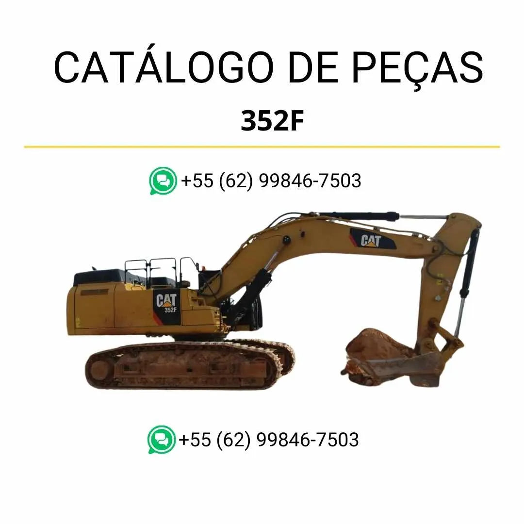Catálogo de peças Caterpillar 352F em PDF com diagramas técnicos completos e lista detalhada de componentes originais da escavadeira.