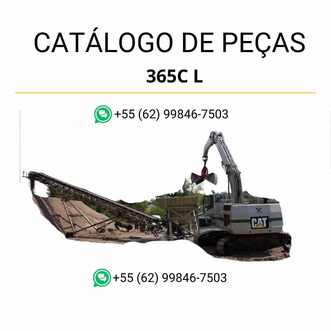 Catálogo de peças Caterpillar 365C L em PDF com diagramas técnicos completos e identificação detalhada dos componentes originais da escavadeira.
