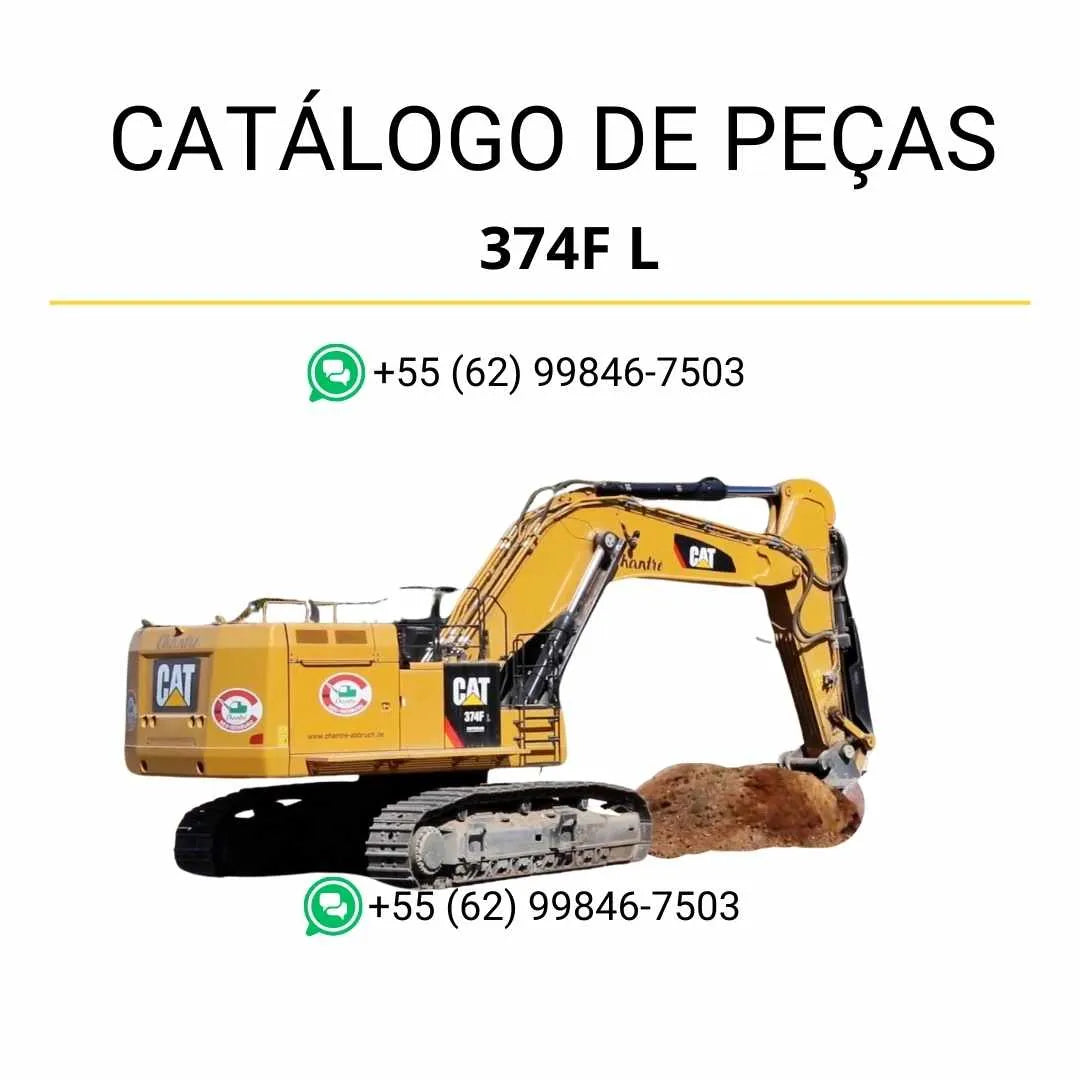 Catálogo de peças Caterpillar 374F L em PDF com ilustrações técnicas detalhadas e lista completa de componentes originais da escavadeira.