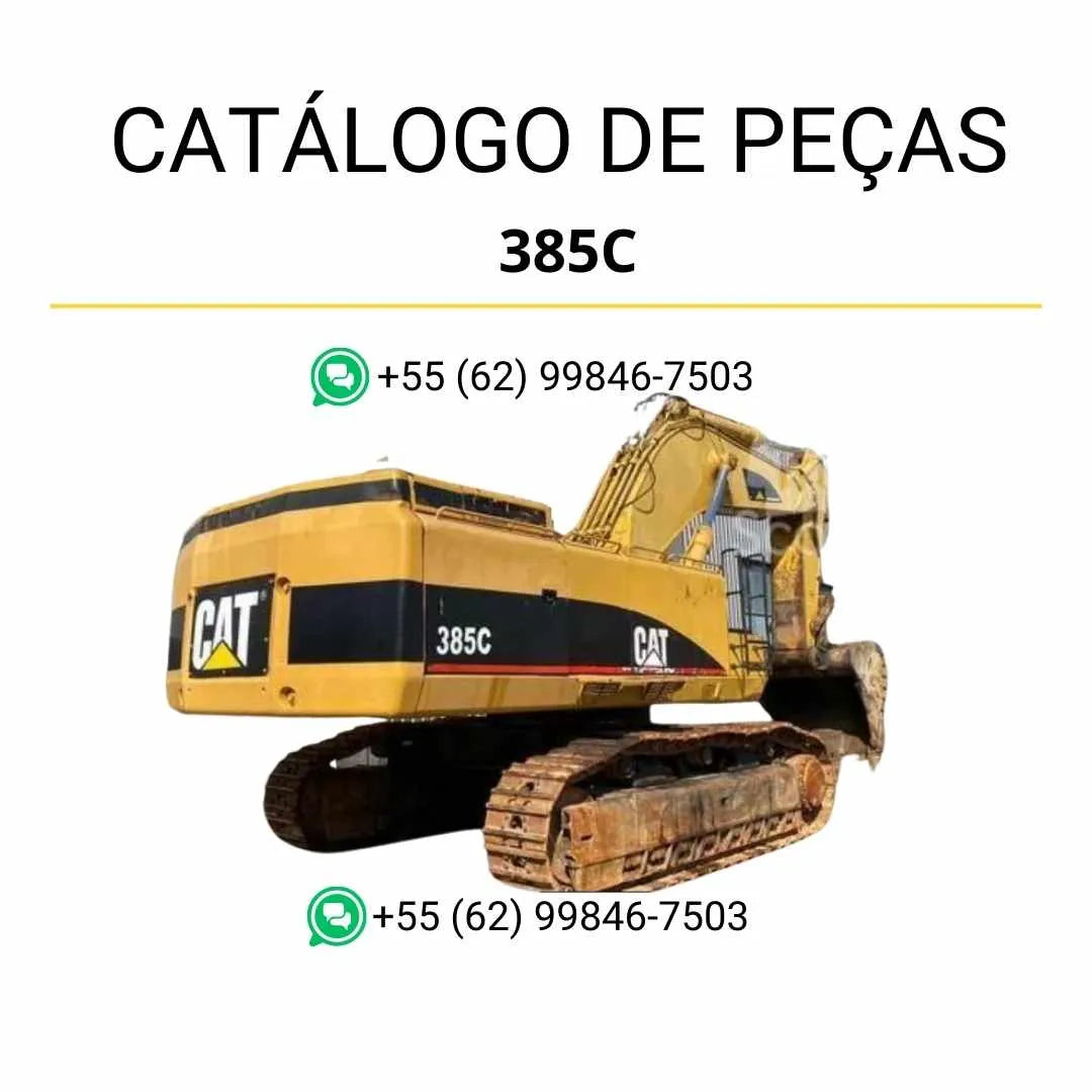 Catálogo de peças Caterpillar 385C em PDF com ilustrações técnicas detalhadas e identificação completa dos componentes originais da escavadeira.