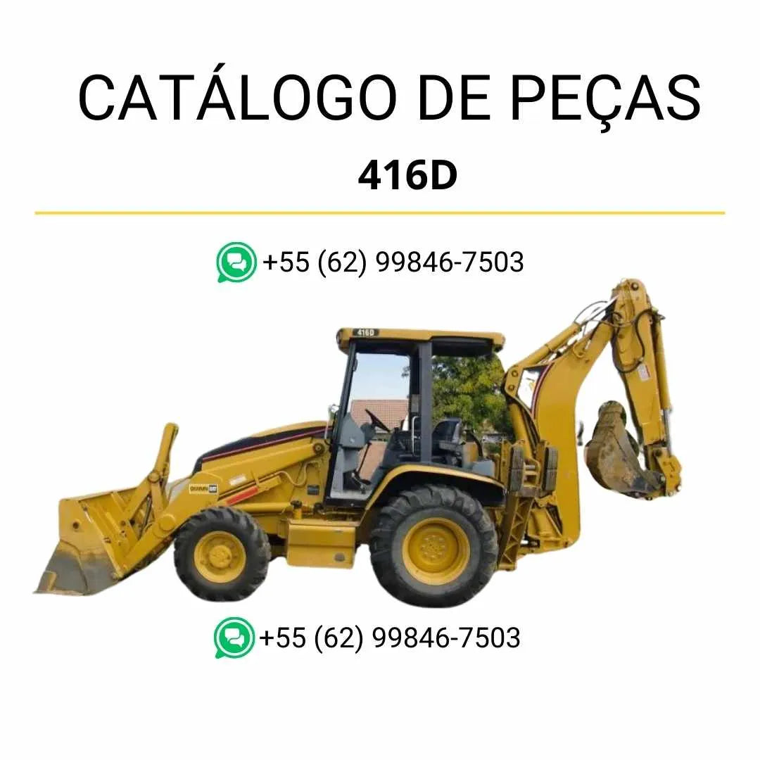 Catálogo de peças Caterpillar 416D em PDF com diagramas detalhados, códigos originais e ilustrações completas dos componentes da retroescavadeira.