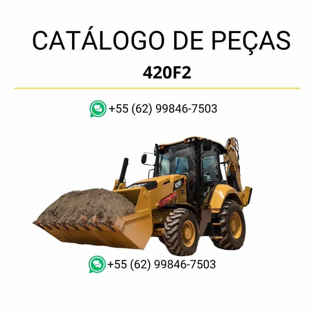 Catálogo de peças Caterpillar 420F2 em PDF com vistas explodidas, diagramas técnicos e lista detalhada de componentes originais da retroescavadeira.