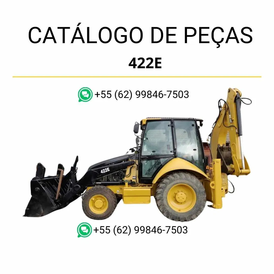 Catálogo de peças Caterpillar 422E em PDF com diagramas técnicos detalhados, códigos originais e ilustrações completas da retroescavadeira.