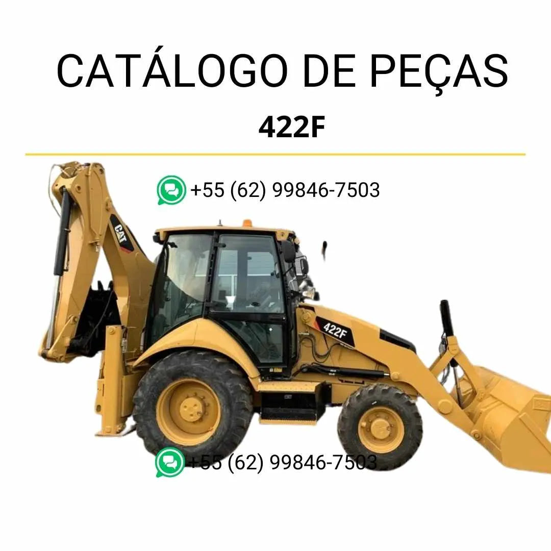 Catálogo de peças Caterpillar 422F em PDF com ilustrações detalhadas, vistas explodidas e lista completa de componentes originais da retroescavadeira.