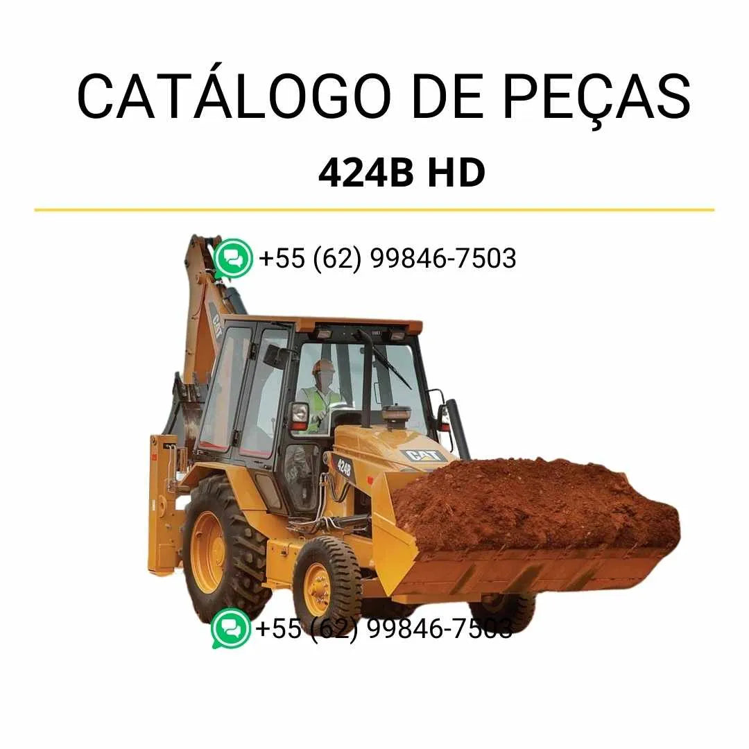 Catálogo de peças Caterpillar 424B HD em PDF com ilustrações técnicas precisas e códigos originais dos componentes da retroescavadeira.