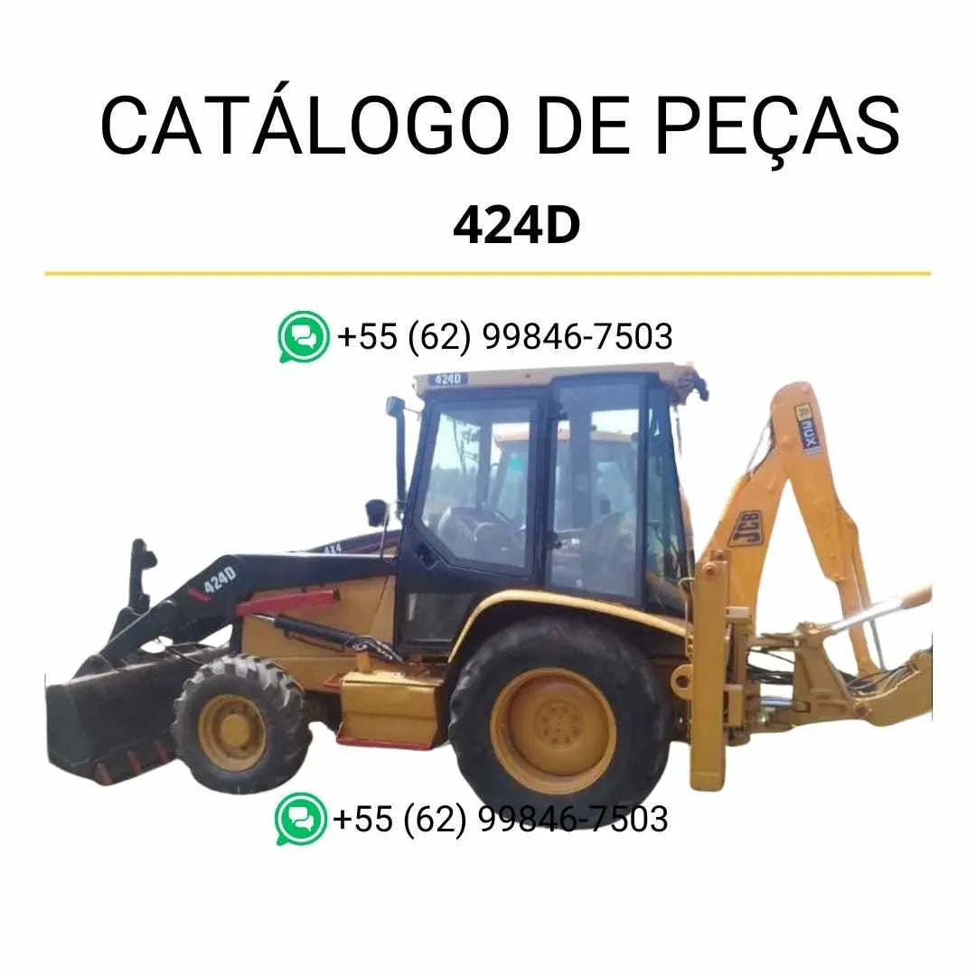Catálogo de peças Caterpillar 424D em PDF com diagramas técnicos, ilustrações detalhadas e lista completa de componentes originais.
