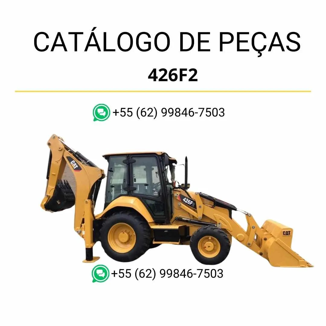 Catálogo de peças Caterpillar 426F2 em PDF com vistas explodidas, códigos originais e ilustrações detalhadas da retroescavadeira.