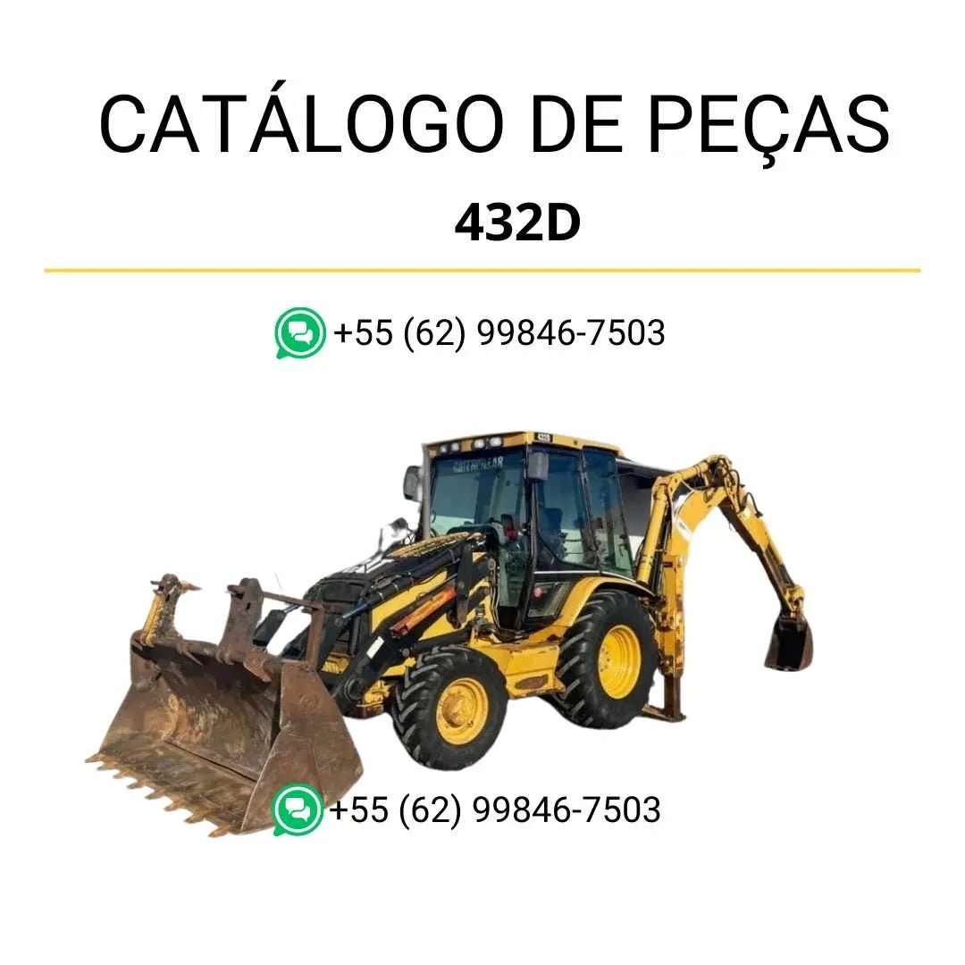 Catálogo de peças Caterpillar 432D em PDF com ilustrações técnicas detalhadas e lista completa de componentes originais da retroescavadeira.