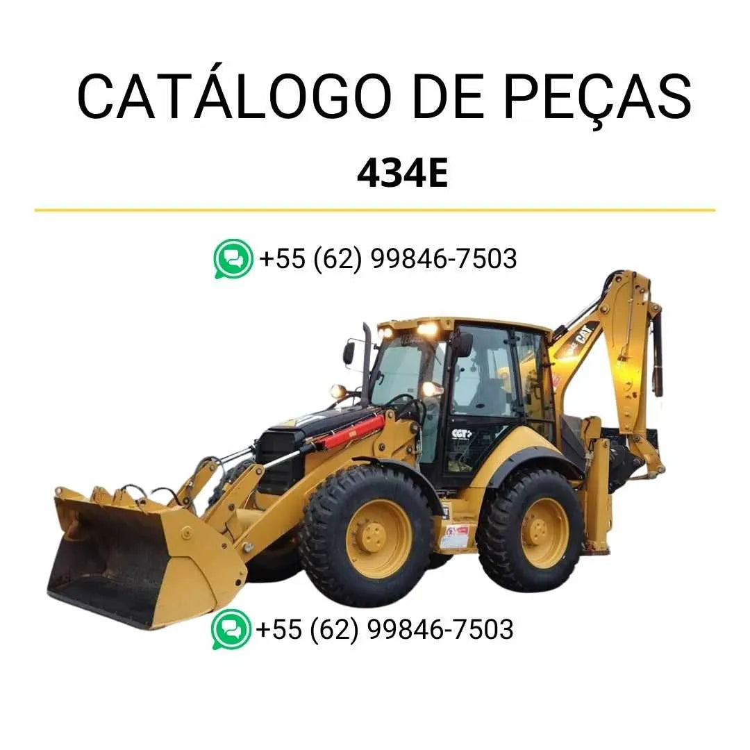 Catálogo de peças Caterpillar 434E em PDF com diagramas detalhados, vistas explodidas e lista completa de componentes da retroescavadeira.