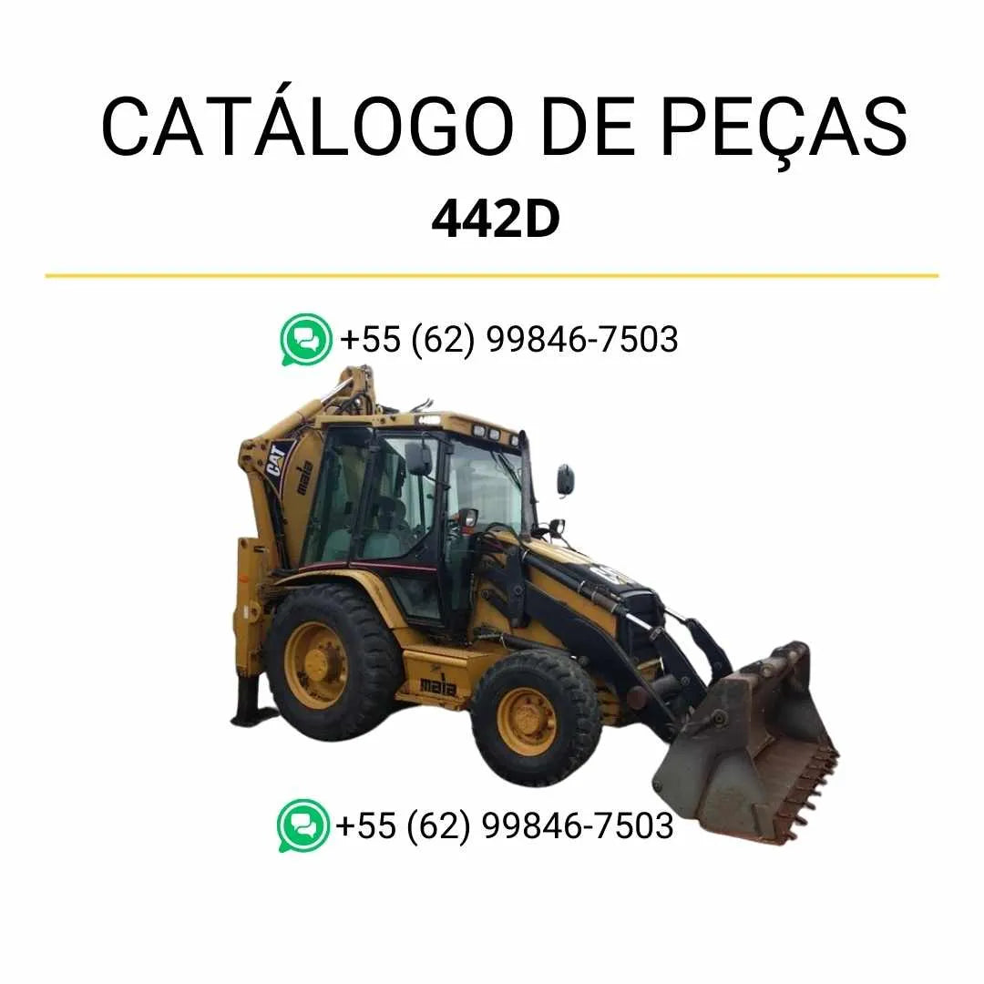 Catálogo de peças Caterpillar 442D em PDF com ilustrações técnicas detalhadas e lista completa de componentes originais da retroescavadeira.
