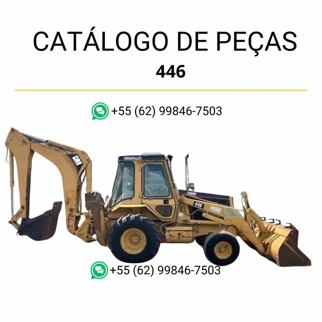 Catálogo de peças Caterpillar 446 em PDF com ilustrações técnicas e lista completa de componentes da retroescavadeira.