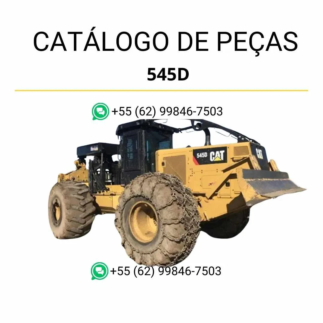 Catálogo de peças Caterpillar 545D Wheel Skidder em PDF com diagramas ilustrados e identificação detalhada dos componentes originais da máquina florestal.