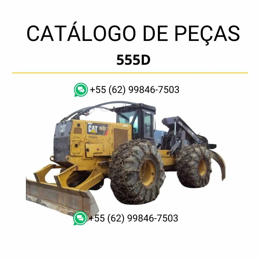 Catálogo de peças Caterpillar 555D Wheel Skidder em PDF com ilustrações técnicas detalhadas e lista completa de componentes originais da máquina florestal.