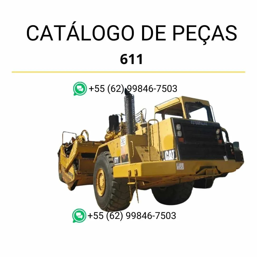 Catálogo de peças Caterpillar 611 em PDF com ilustrações técnicas detalhadas e identificação completa dos componentes originais do raspador de rodas.