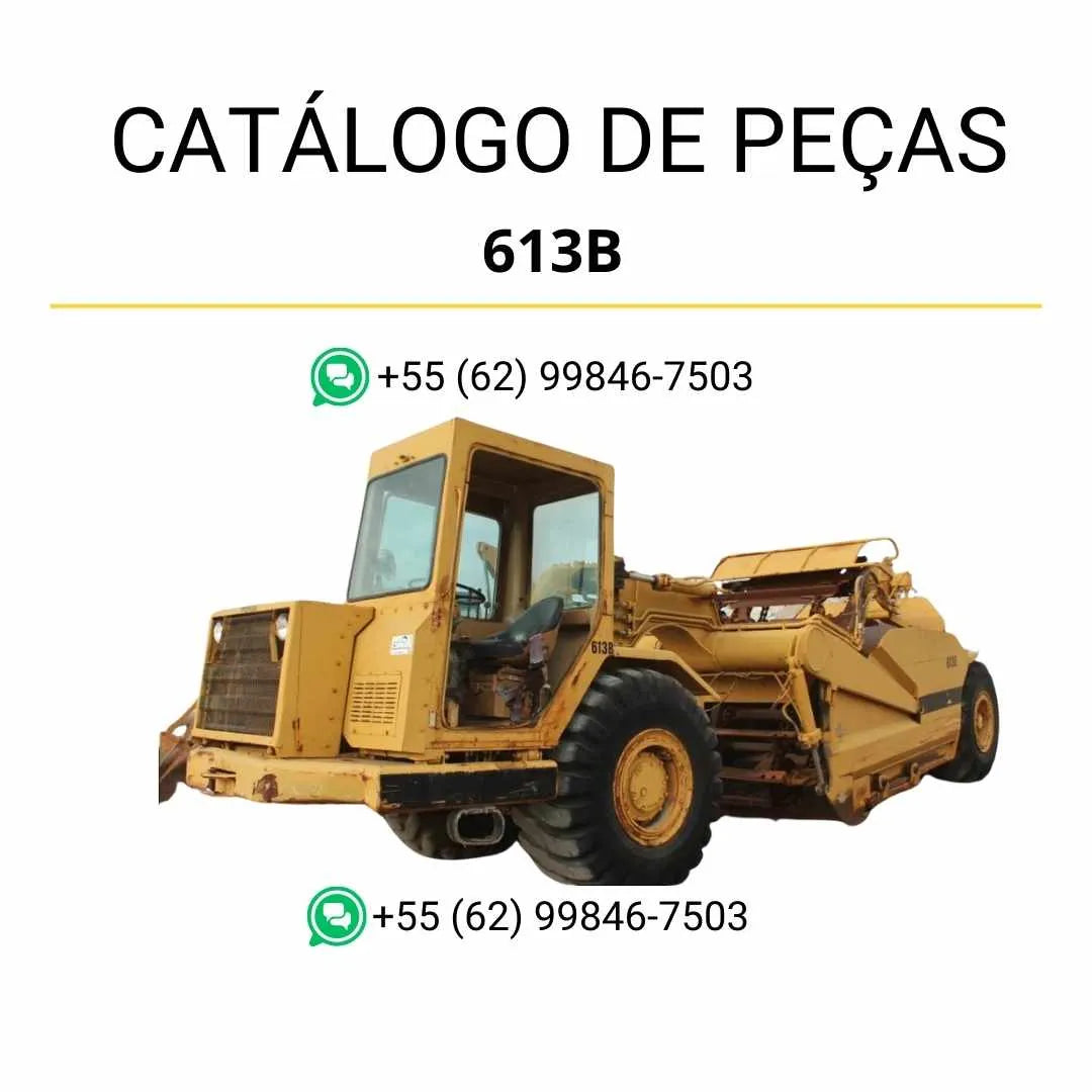 Catálogo de peças Caterpillar 613B em PDF com diagramas técnicos detalhados e lista completa dos componentes originais do raspador de rodas.