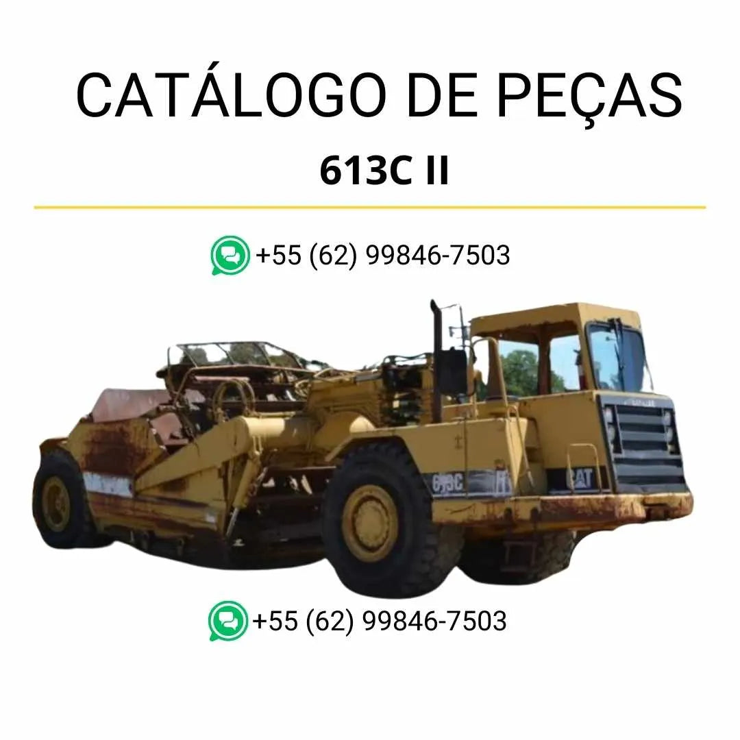 Catálogo de peças Caterpillar 613C II em PDF com diagramas técnicos e lista detalhada de componentes originais do raspador de rodas.