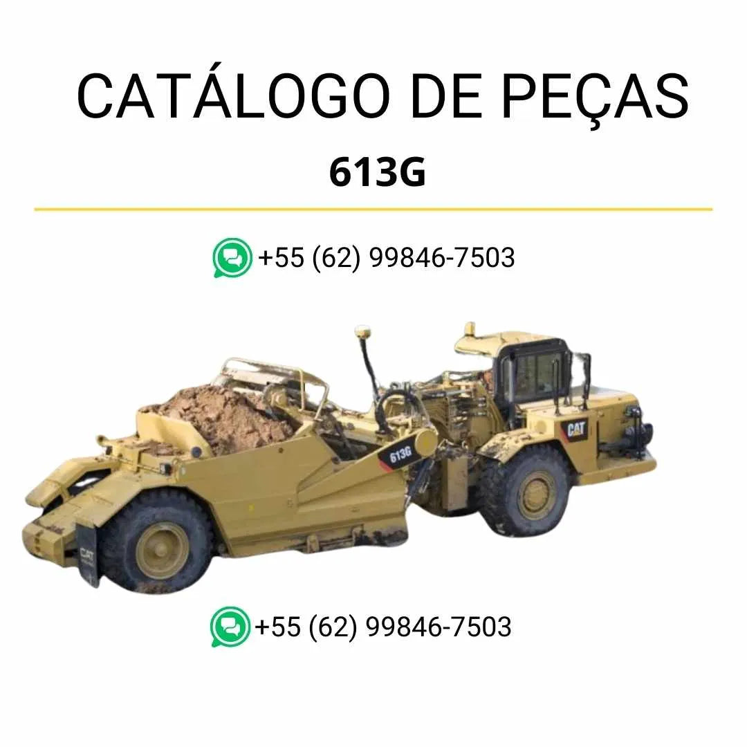 Catálogo de peças Caterpillar 613G em PDF com ilustrações técnicas detalhadas e lista completa dos componentes originais do raspador de rodas.