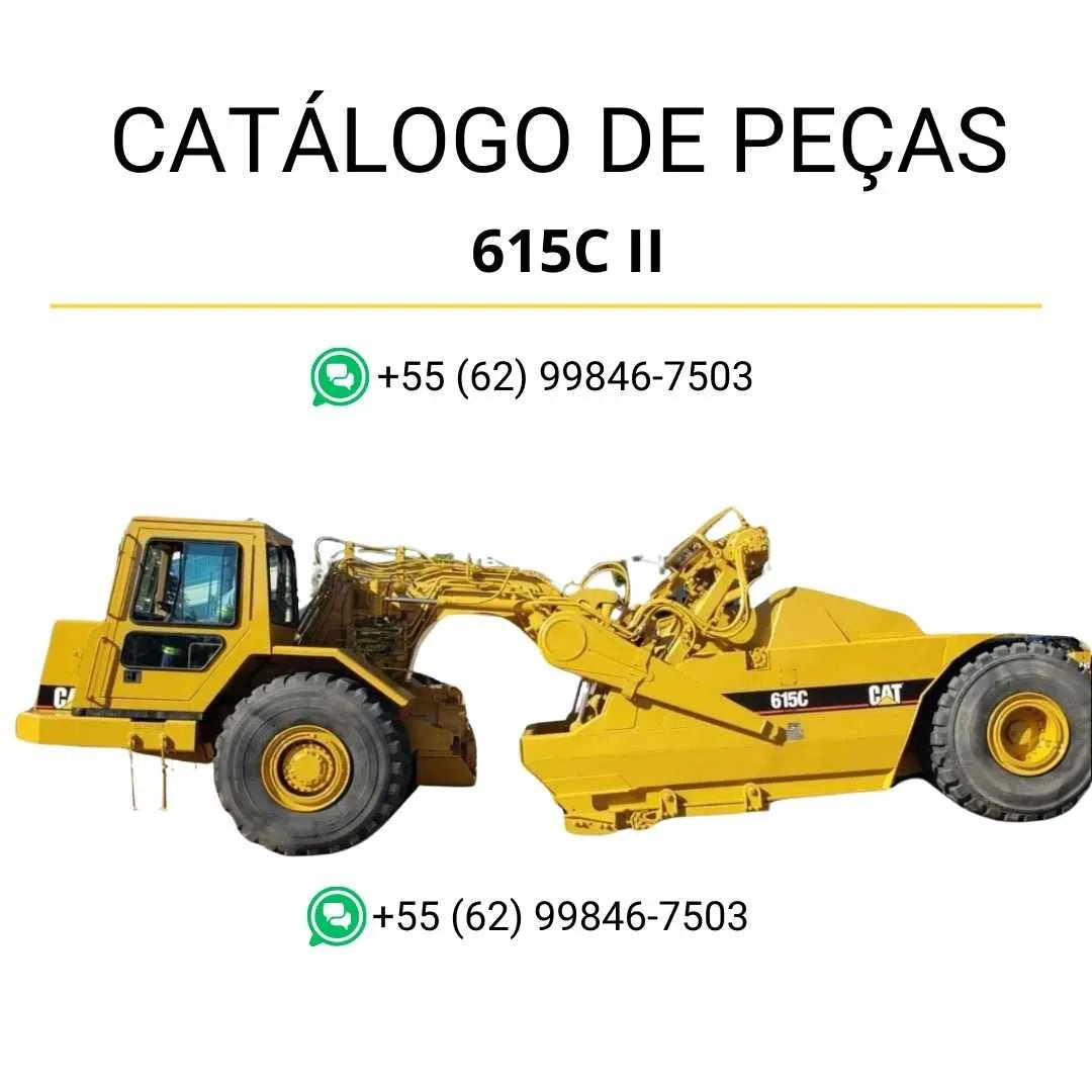Catálogo de peças Caterpillar 615C II em PDF com ilustrações técnicas detalhadas e lista completa de componentes originais do raspador de rodas.