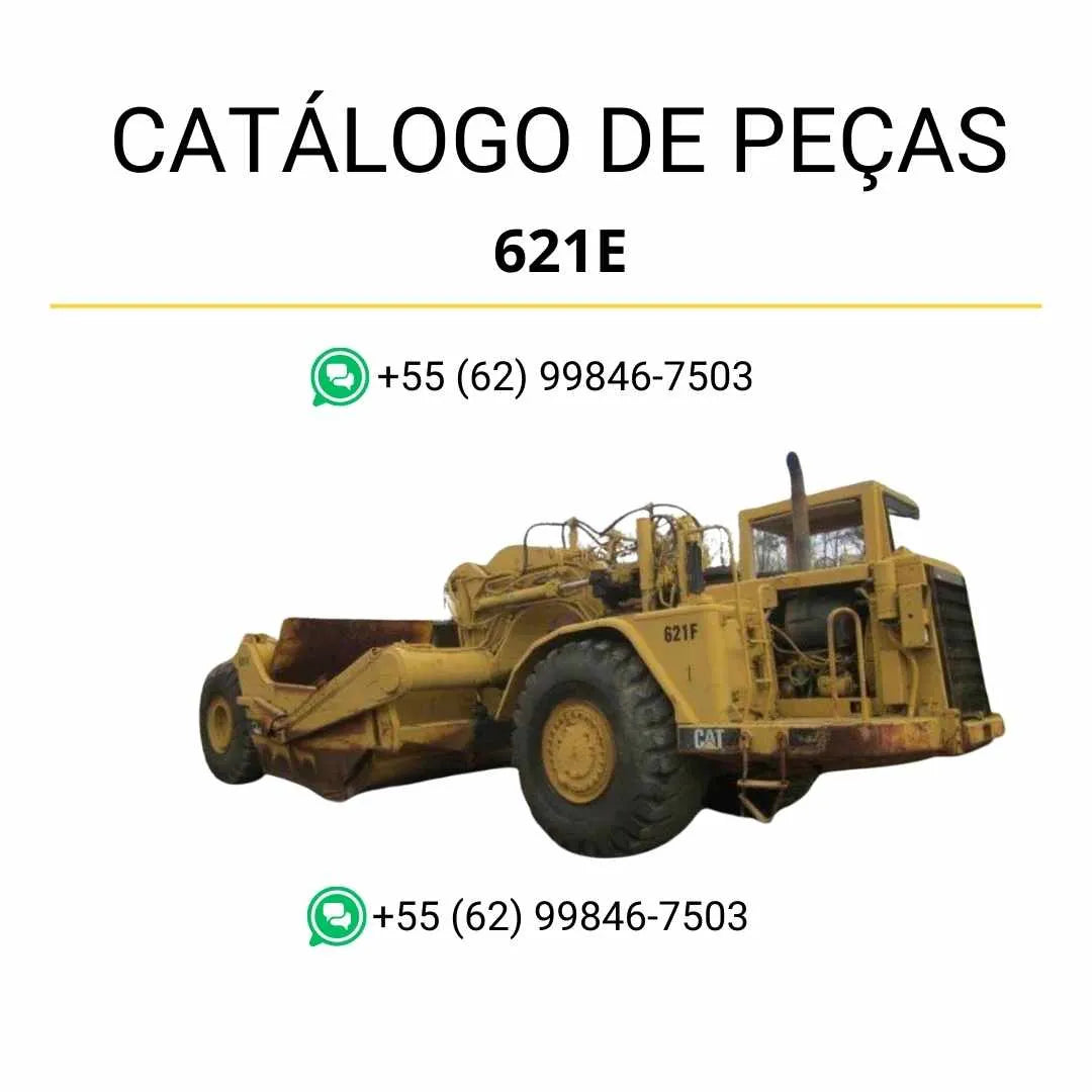 Catálogo de peças Caterpillar 621E em PDF com ilustrações detalhadas e identificação completa dos componentes do trator de rodas.