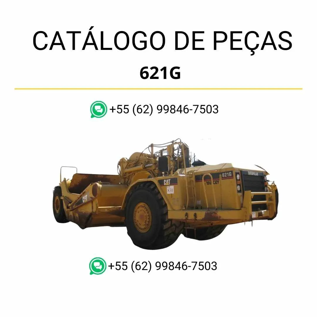 Catálogo de peças Caterpillar 621G em PDF com diagramas técnicos e lista detalhada de componentes originais do raspador de rodas.