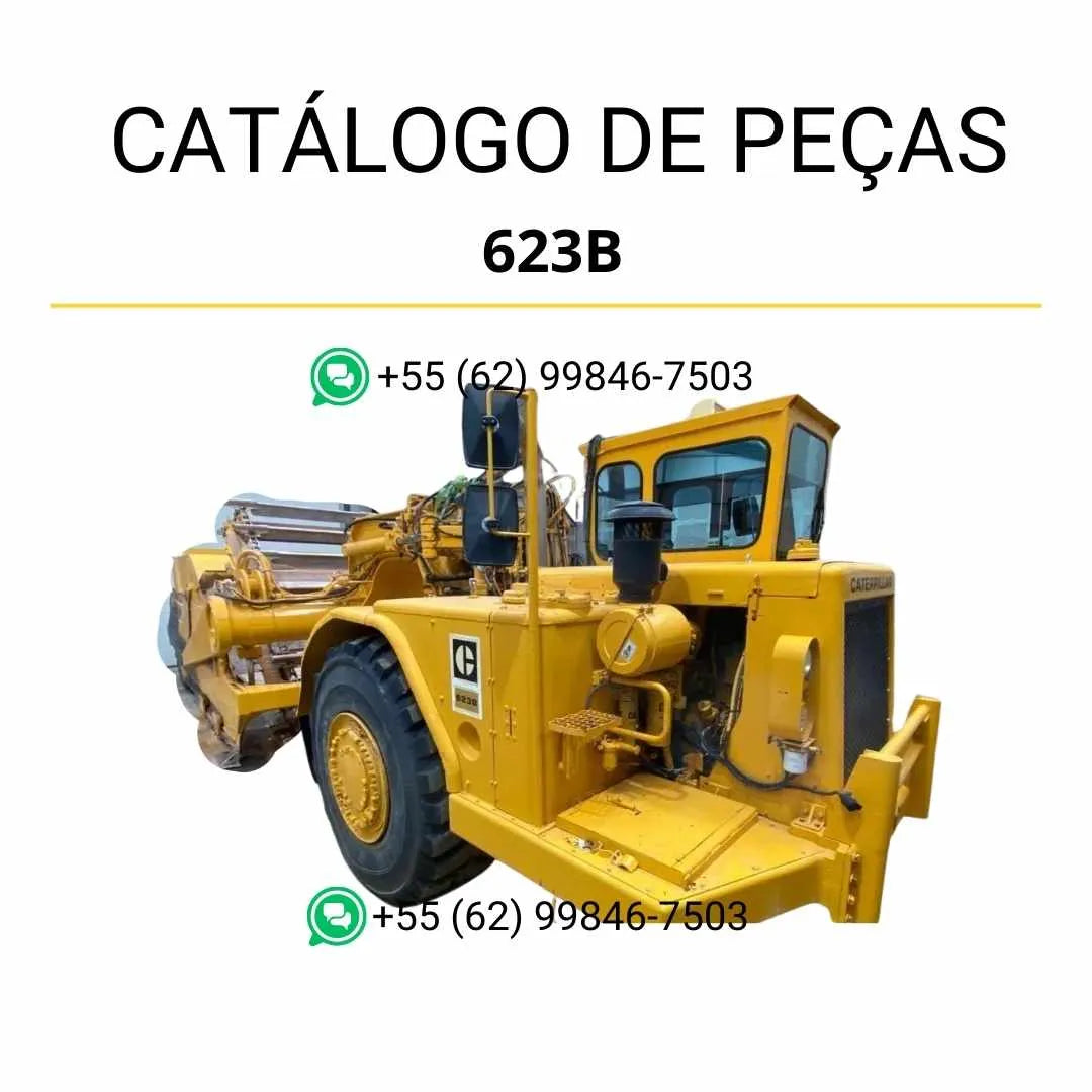 Catálogo de peças Caterpillar 623B em PDF, com ilustrações técnicas precisas e lista completa de componentes originais do trator de rodas.