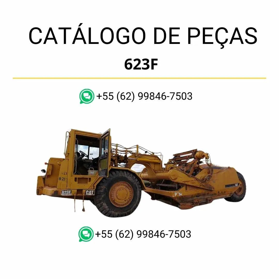 Catálogo de peças Caterpillar 623F em PDF, com diagramas detalhados e lista completa de componentes originais do raspador de rodas.