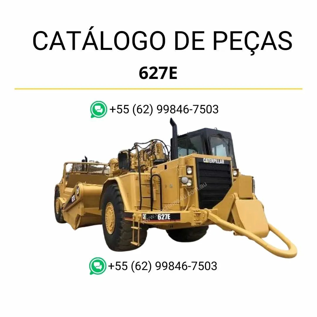 Catálogo de peças Caterpillar 627E em PDF com diagramas ilustrados e lista detalhada de componentes do raspador de rodas.