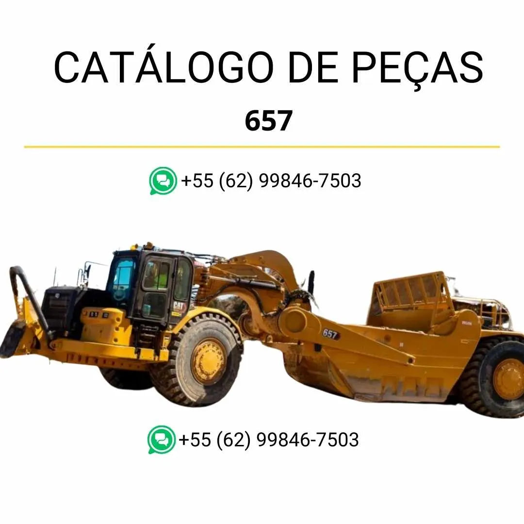 Catálogo de peças Caterpillar 657 em PDF com diagramas técnicos detalhados e relação completa de componentes do raspador de rodas.