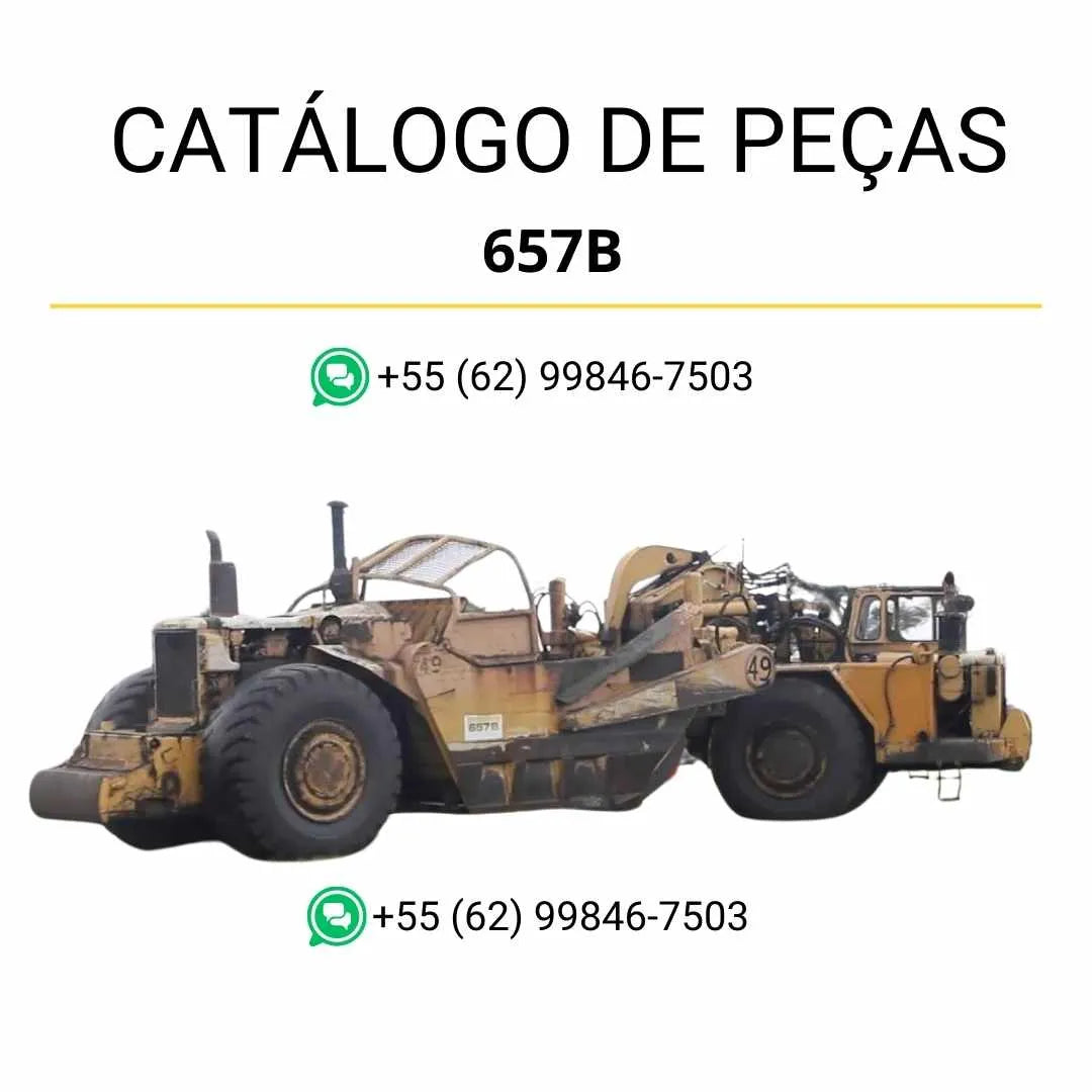 Catálogo de peças Caterpillar 657B em PDF com ilustrações técnicas detalhadas e lista completa dos componentes do raspador de rodas.