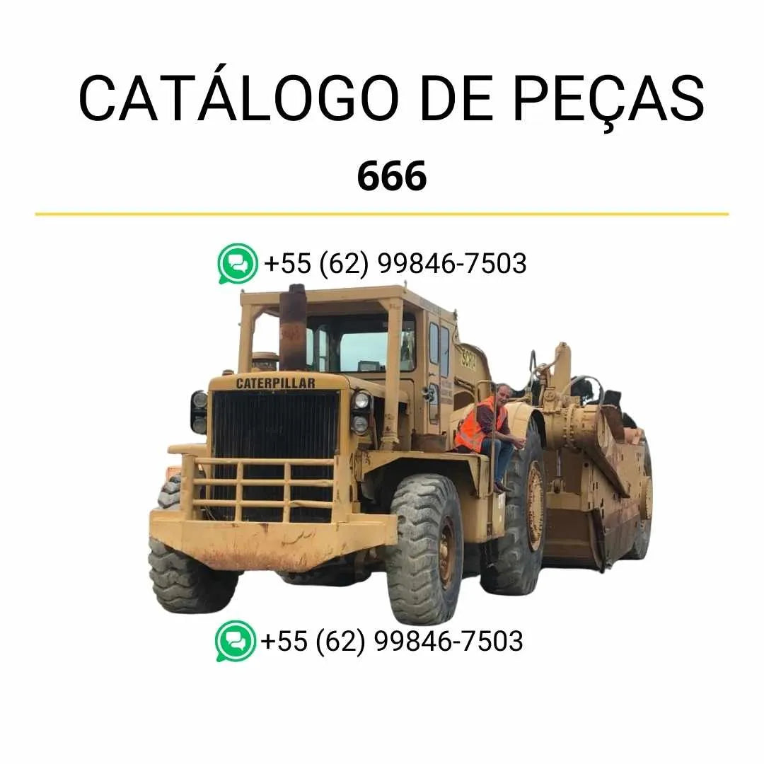Catálogo de peças Caterpillar 666 em PDF com ilustrações técnicas detalhadas e lista completa de componentes do raspador de rodas.