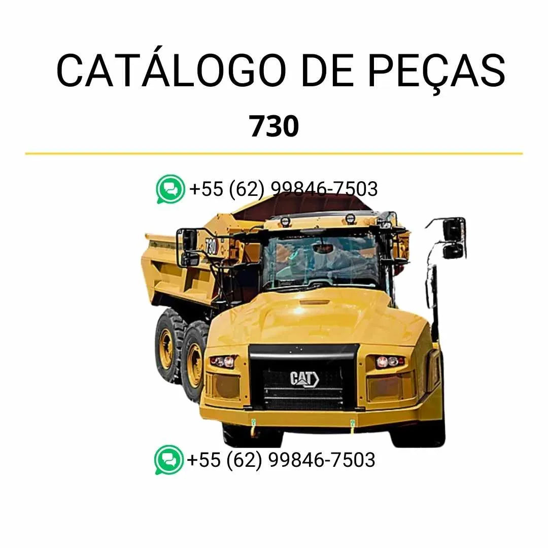 Catálogo de peças Caterpillar 730 em PDF com diagramas técnicos completos, vistas explodidas e lista detalhada dos componentes do caminhão ejetor.