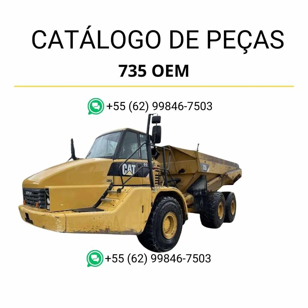 Catálogo de peças Caterpillar 735 OEM em PDF com diagramas detalhados, vistas explodidas e lista completa dos componentes do caminhão articulado.