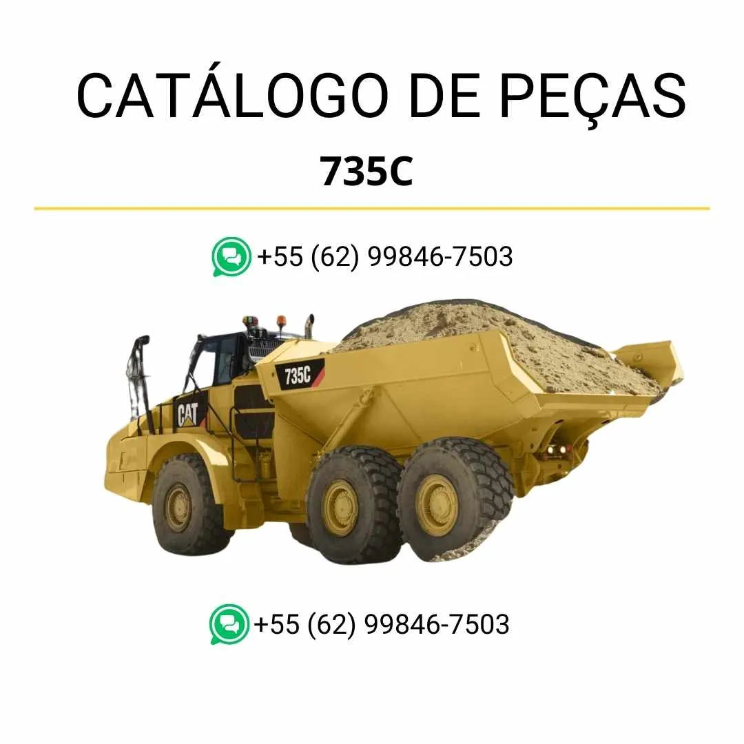 Catálogo de peças Caterpillar 735C em PDF com diagramas técnicos detalhados, vistas explodidas e lista completa dos componentes do caminhão articulado.