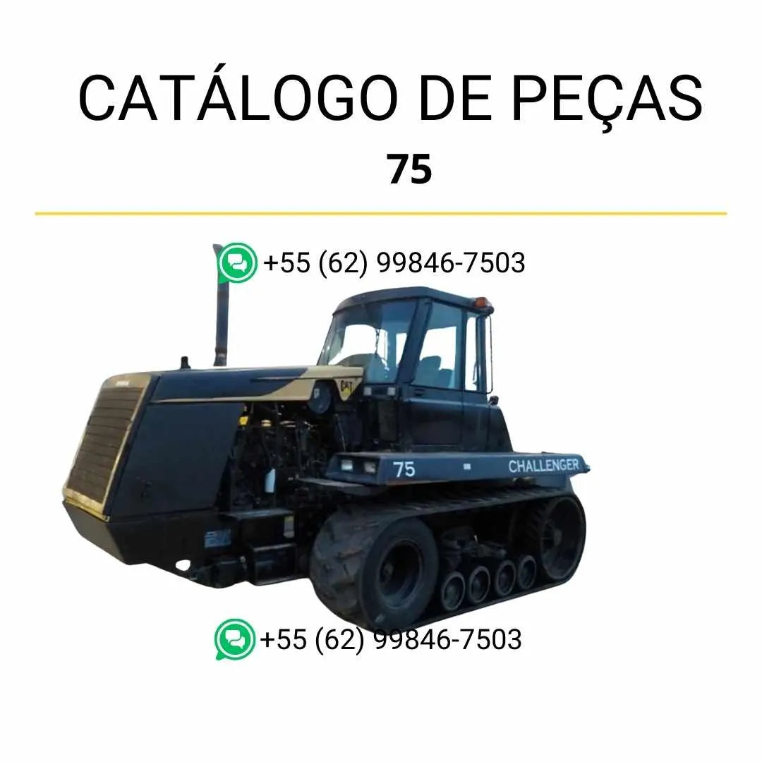 Catálogo de peças Caterpillar 75 Challenger em PDF com diagramas ilustrados e identificação completa dos componentes originais do trator agrícola.