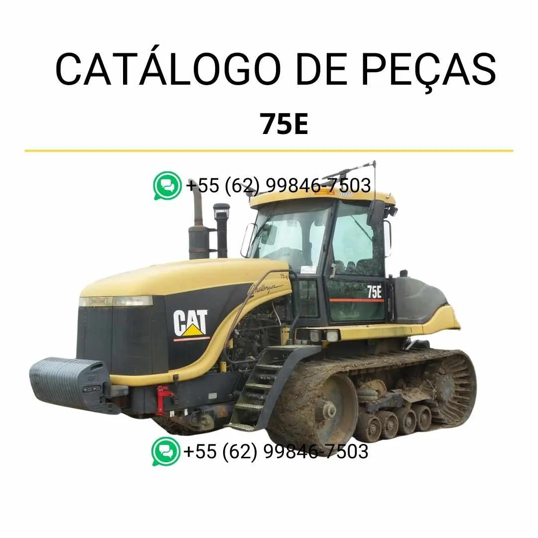 Catálogo de peças Caterpillar 75E Challenger em PDF com ilustrações técnicas e identificação detalhada dos componentes do trator agrícola Challenger.