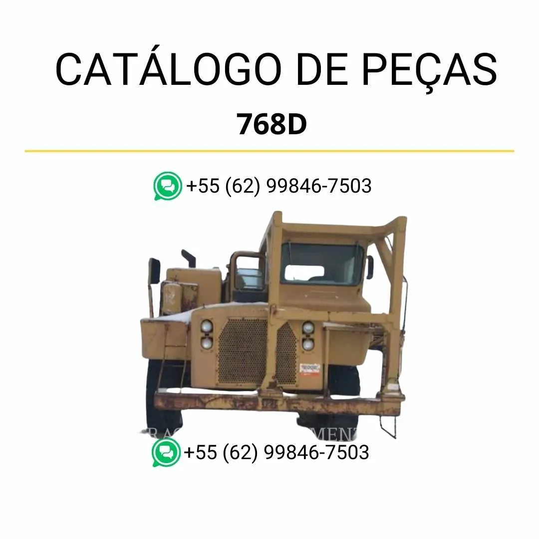 Catálogo de peças Caterpillar 768D em PDF com diagramas detalhados e identificação completa dos componentes originais do caminhão.