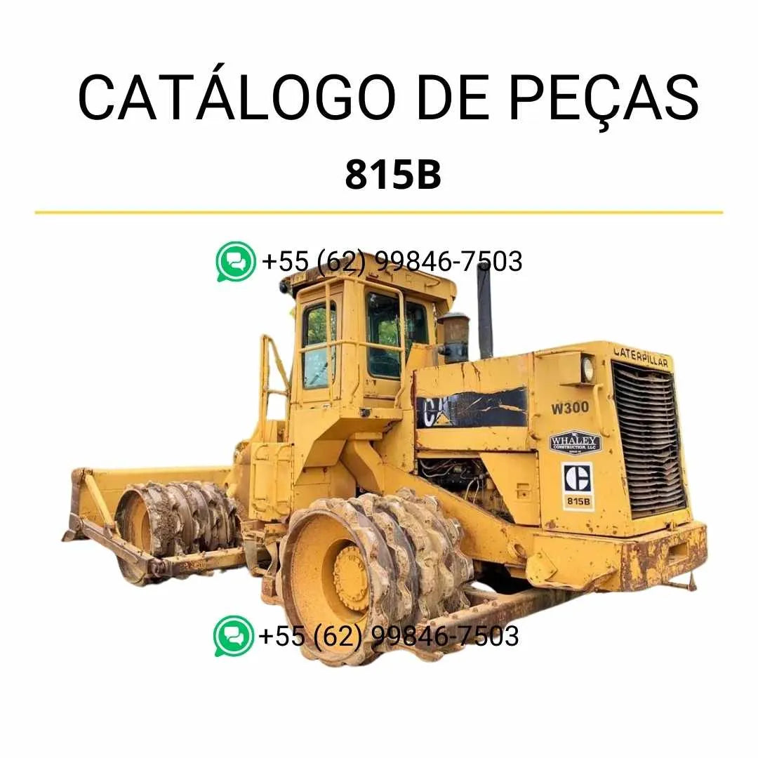 Catálogo de peças Caterpillar 815B em PDF com ilustrações técnicas e lista detalhada de componentes do compactador de solo.