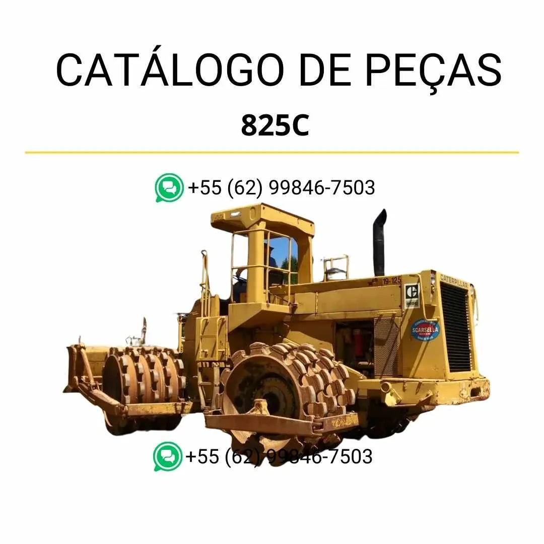 Catálogo de peças Caterpillar 825C em PDF com ilustrações técnicas e identificação completa dos componentes do compactador de solo.