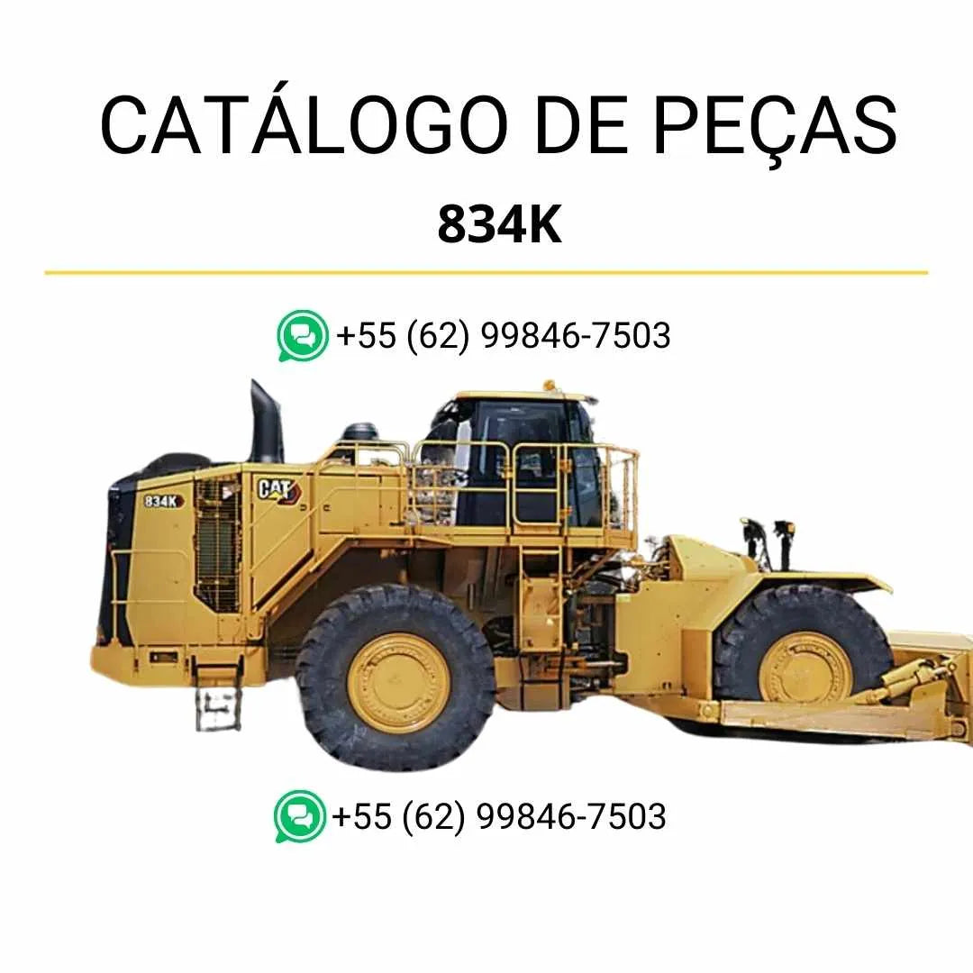 Catálogo de peças Caterpillar 834K em PDF com diagramas técnicos detalhados e lista completa dos componentes originais do trator de rodas.
