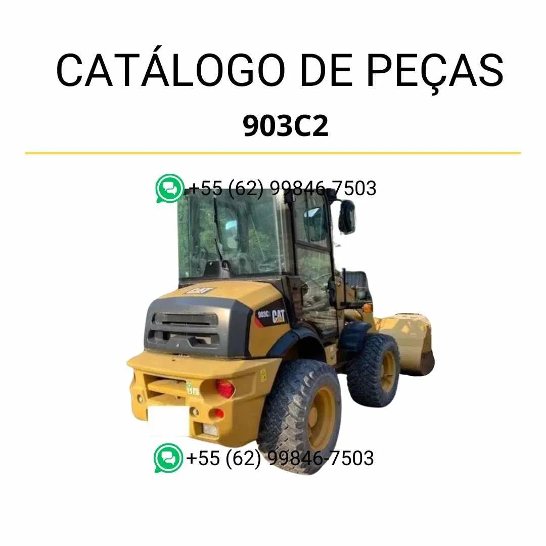 Catálogo de peças Caterpillar 903C2 em PDF, carregadeira de rodas compacta com diagramas técnicos e lista detalhada de componentes originais.