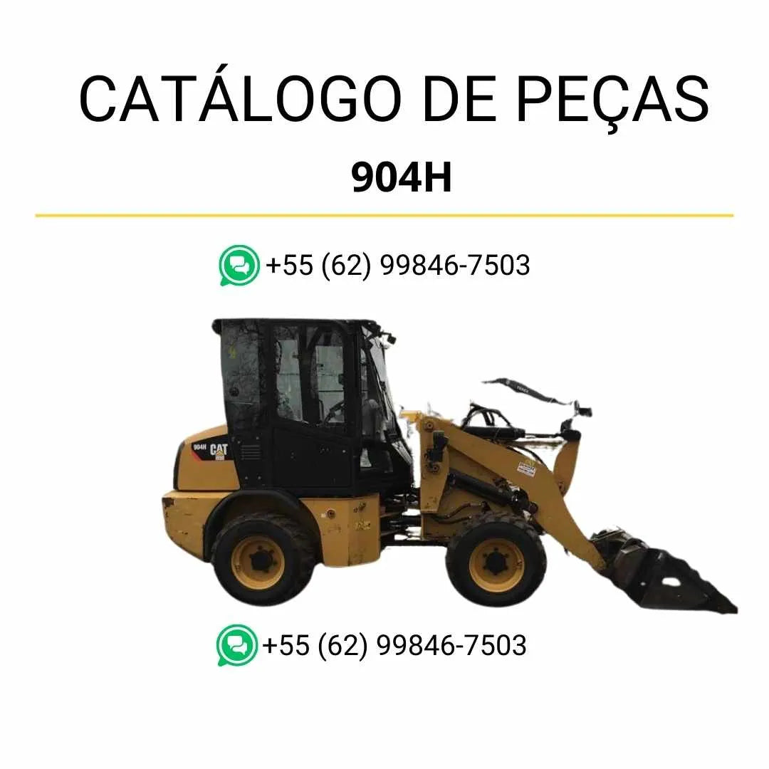 Catálogo de peças Caterpillar 904H em PDF, carregadeira de rodas compacta com diagramas ilustrados e lista detalhada de componentes originais.