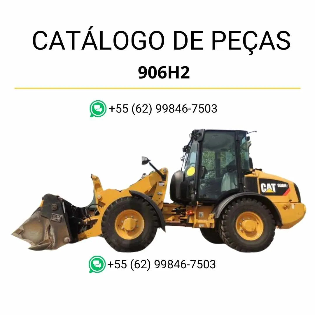 Catálogo de peças Caterpillar 906H2 em PDF, carregadeira de rodas compacta com ilustrações técnicas e lista detalhada de componentes originais.