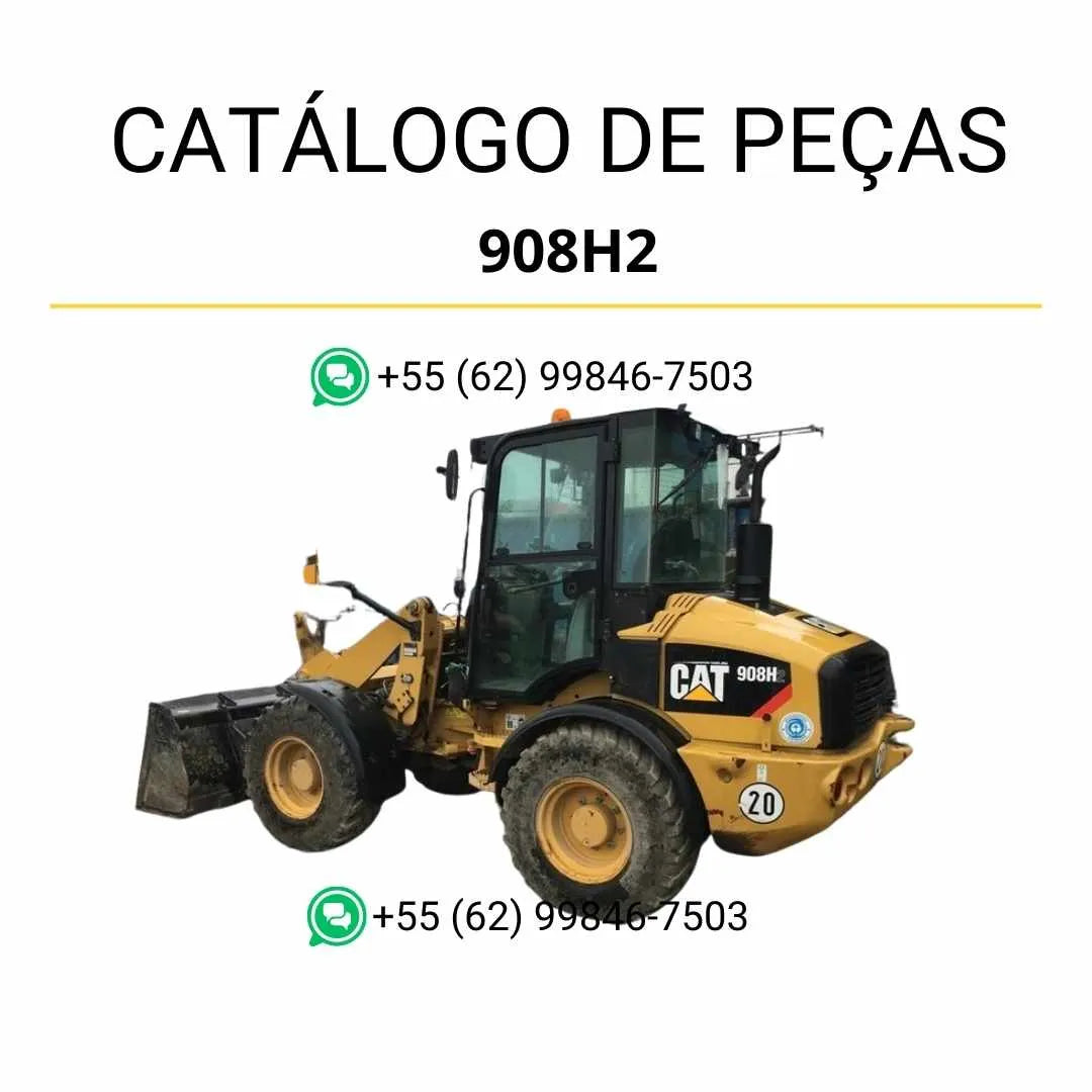 Catálogo de peças Caterpillar 908H2 em PDF com ilustrações técnicas completas e lista detalhada de componentes da carregadeira de rodas compacta.