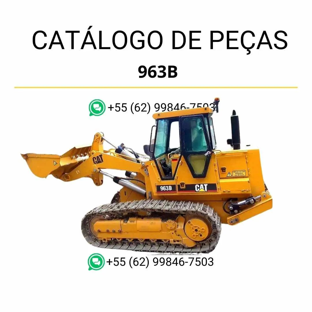 Catálogo de peças Caterpillar 963B em PDF com ilustrações técnicas detalhadas e lista completa de componentes originais da carregadeira de esteira.
