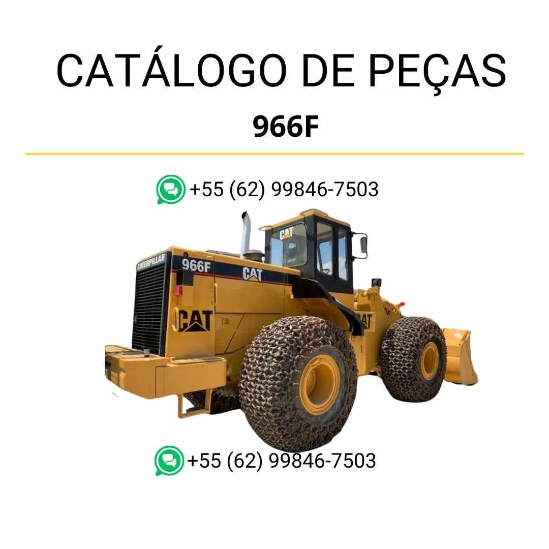 Catálogo de peças Caterpillar 966F em PDF com ilustrações técnicas e lista detalhada de componentes originais da carregadeira de rodas.