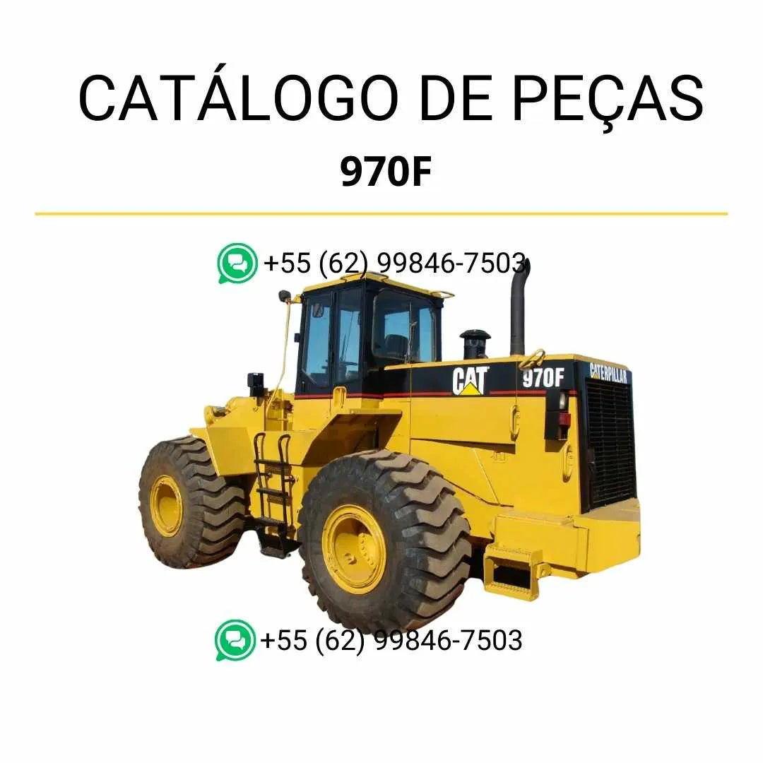 Catálogo de peças Caterpillar 970F em PDF, com diagramas detalhados e lista completa de componentes originais da carregadeira de rodas.
