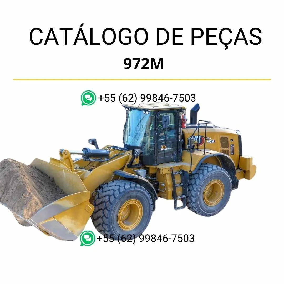 Catálogo de peças Caterpillar 972M em PDF com diagramas técnicos detalhados e identificação completa dos componentes da carregadeira de rodas.