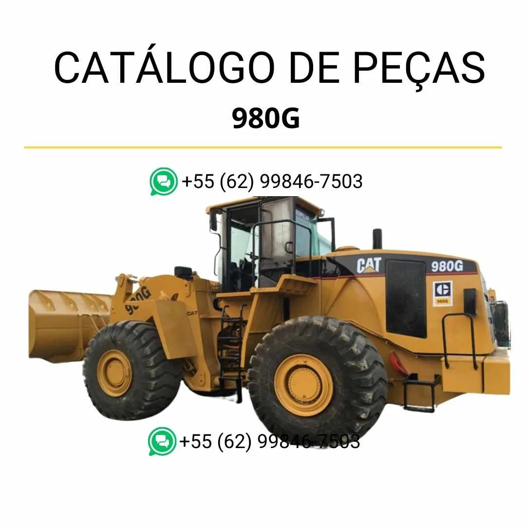 Catálogo de peças Caterpillar 980G em PDF com ilustrações técnicas detalhadas da carregadeira de rodas e lista completa de componentes originais.