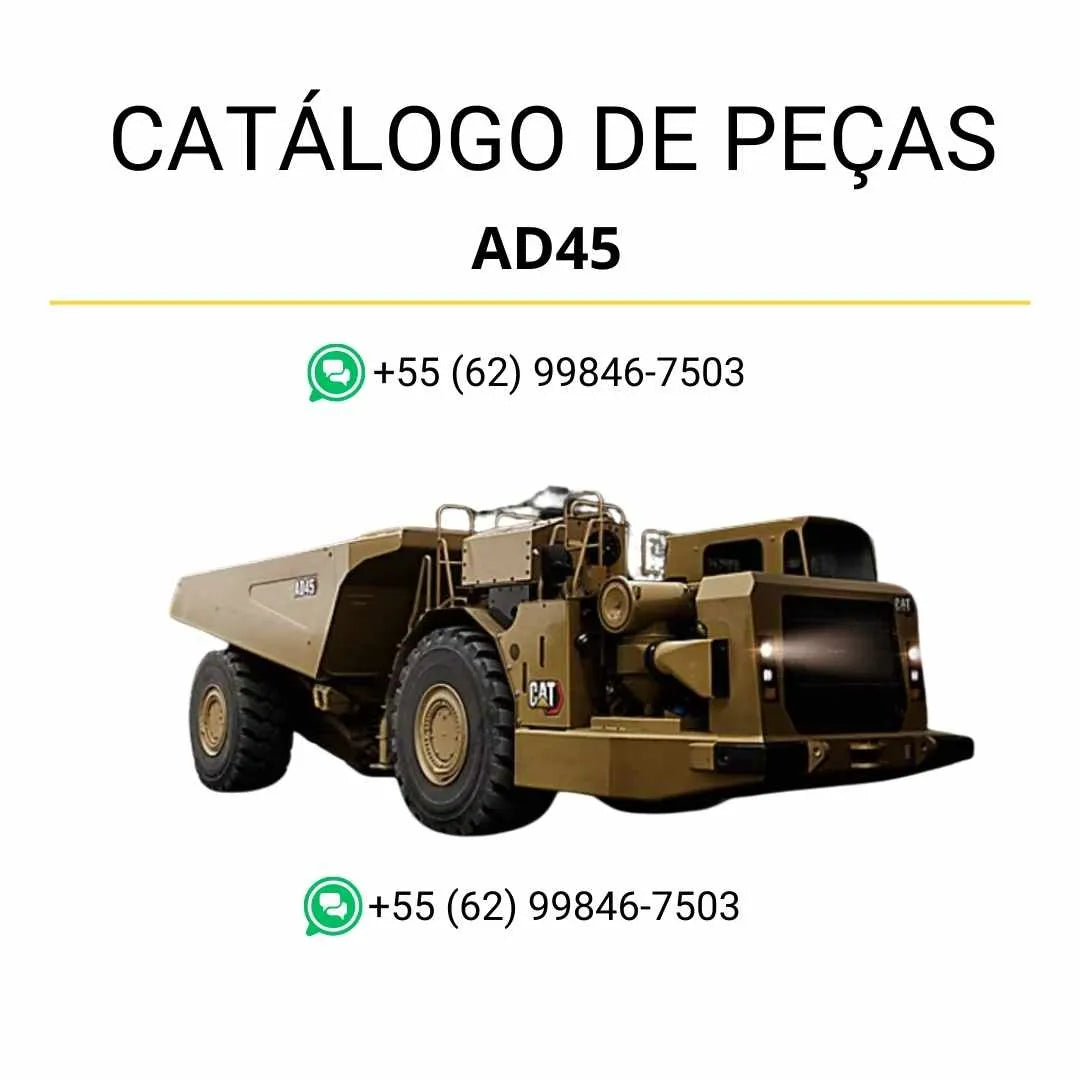 Catálogo de peças Caterpillar AD45 em PDF com diagramas ilustrados e lista completa de componentes originais do caminhão subterrâneo articulado.